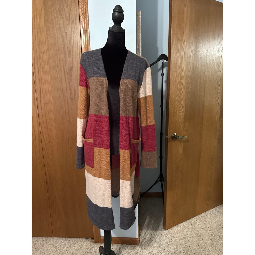 Now N Forever Colorblock Striped Open Front Cardigan Sweater Medium